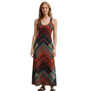 Anatomie Orange Mago Anne Multi Color Ikat Sleeveless Maxi Dress